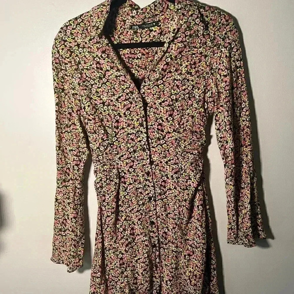 NWT ZARA floral button up mini dress S - Picture 5 of 9
